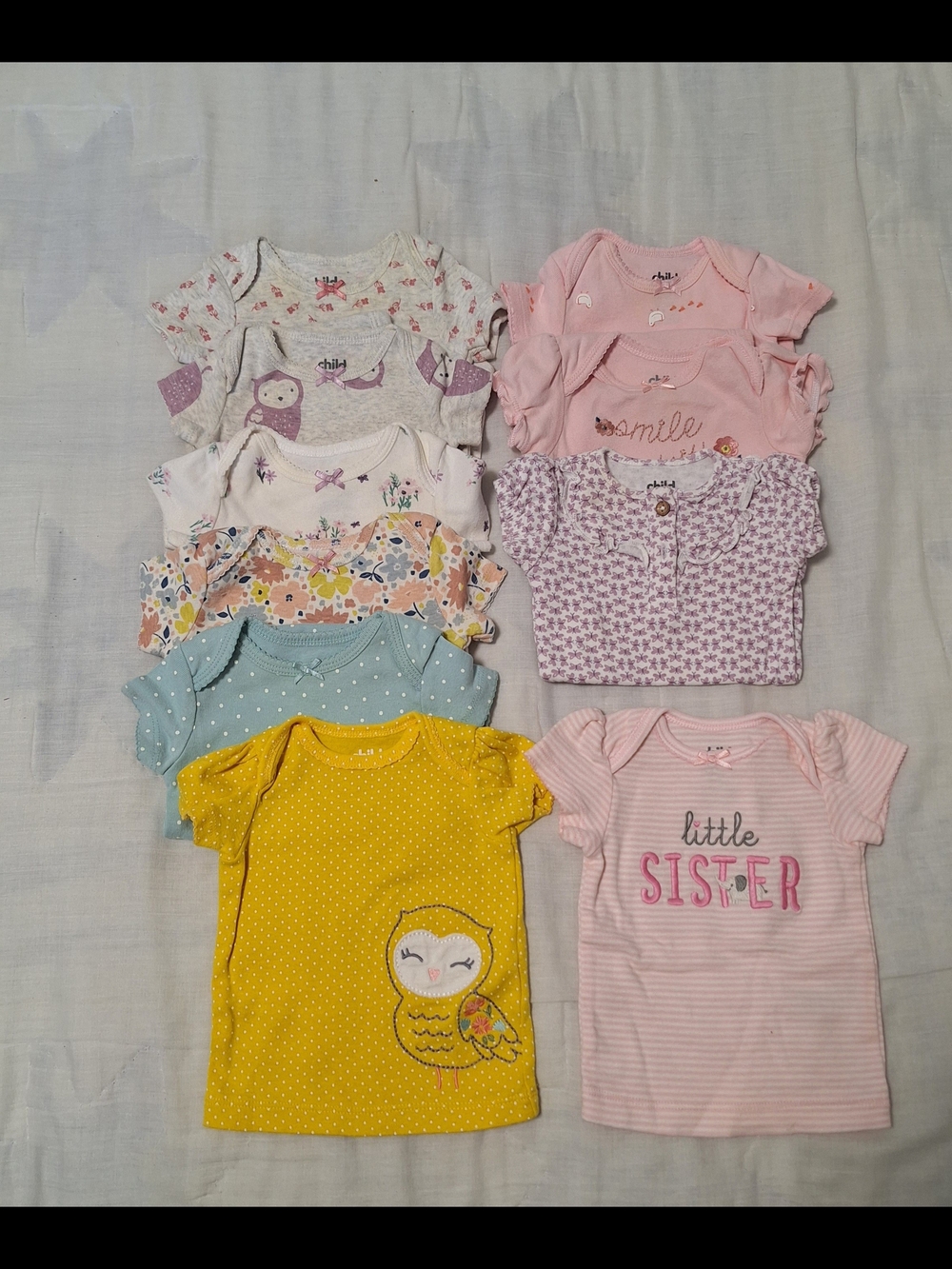 Baby Girls Short Sleeve Onesie 10 pack Bundle - Pink, Yellow, Blue, Floral
